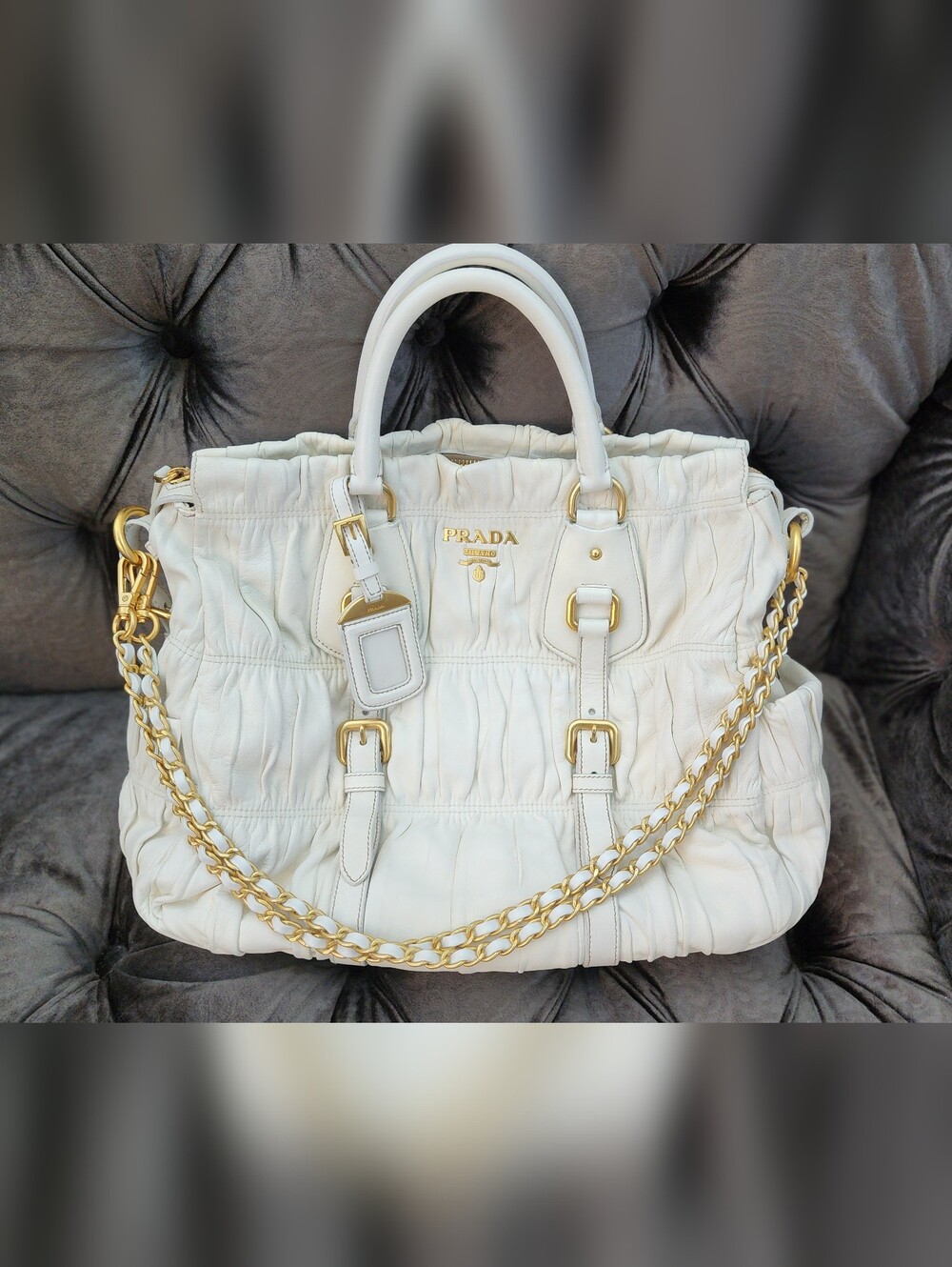 Prada Nappa Gaufre Cream White Tote Bag